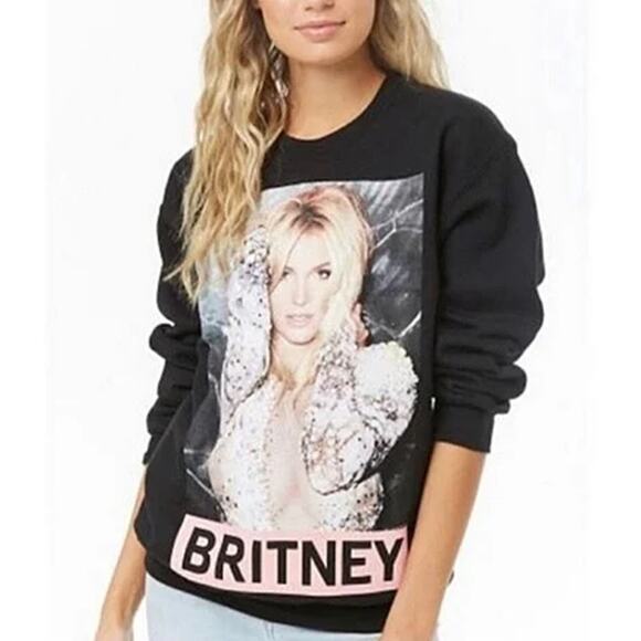 BRITNEY SPEARS COLLECTION Pullover Graphic Sweatshirt Crew Neck Black Size Small - Picture 1 of 8